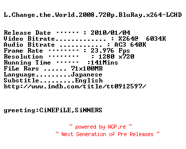 NFO for the release L.Change.the.World.2008.720p.BluRay.x264-LCHD by LCHD
