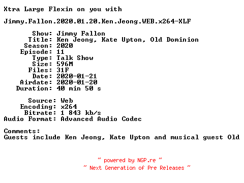 NFO for the release Jimmy.Fallon.2020.01.20.Ken.Jeong.WEB.x264-XLF by XLF