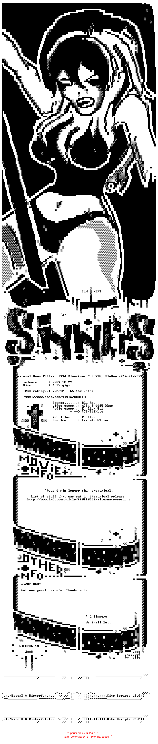 NFO for the release Natural.Born.Killers.1994.Directors.Cut.720p.BluRay.x264-SiNNERS by SiNNERS