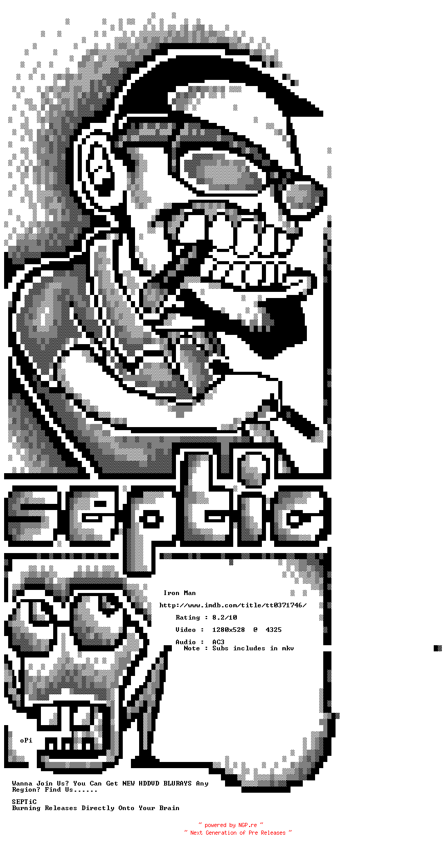 NFO for the release Iron.Man.REPACK.720p.BluRay.x264-SEPTiC by SEPTiC