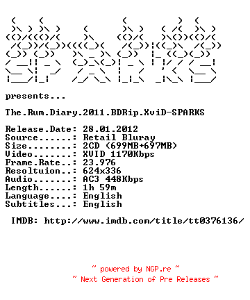 NFO for the release The.Rum.Diary.2011.BDRip.XviD-SPARKS by SPARKS