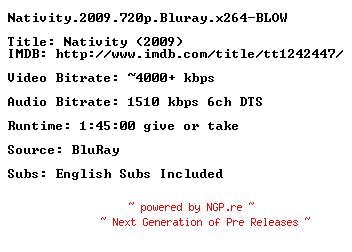 NFO for the release Nativity.2009.720p.BluRay.x264-BLOW by BLOW
