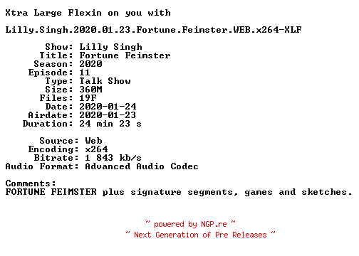 NFO for the release Lilly.Singh.2020.01.23.Fortune.Feimster.WEB.x264-XLF by XLF