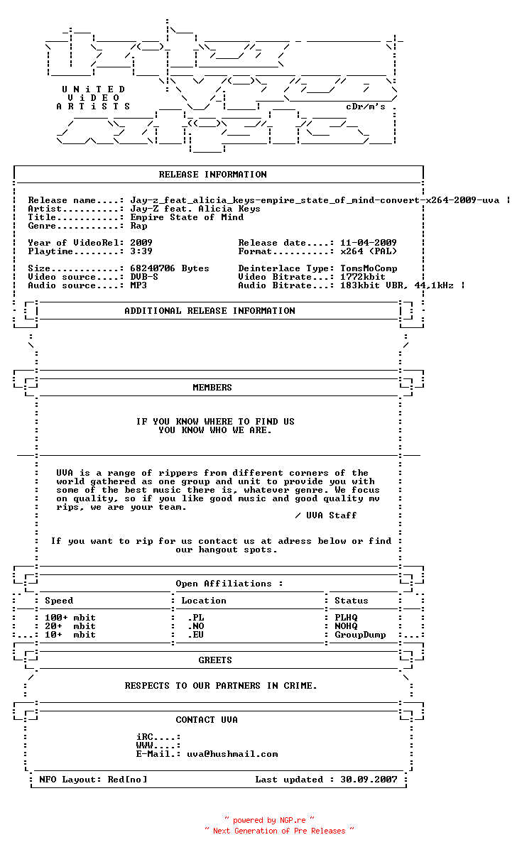 NFO for the release Jay-z_feat_alicia_keys-empire_state_of_mind-convert-x264-2009-uva by uva
