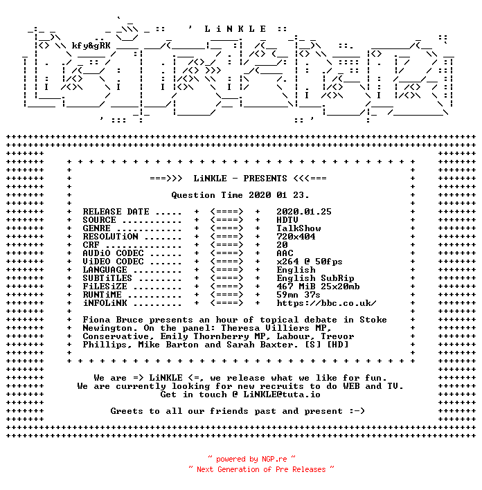 NFO for the release Question.Time.2020.01.23.HDTV.x264-LiNKLE by LiNKLE