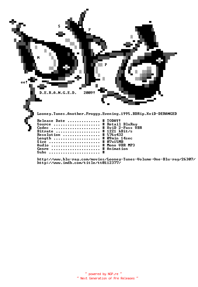 NFO for the release Looney.Tunes.Another.Froggy.Evening.1995.BDRip.XviD-DERANGED by DERANGED