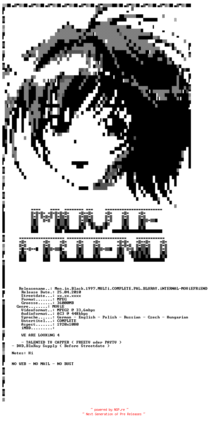 NFO for the release Men.in.Black.1997.MULTi.COMPLETE.PAL.BLURAY.iNTERNAL-MOViEFRiEND by MOViEFRiEND