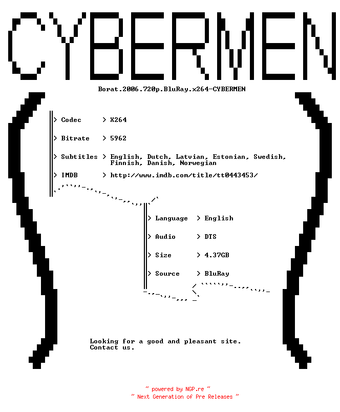 NFO for the release Borat.2006.720p.BluRay.x264-CYBERMEN by CYBERMEN
