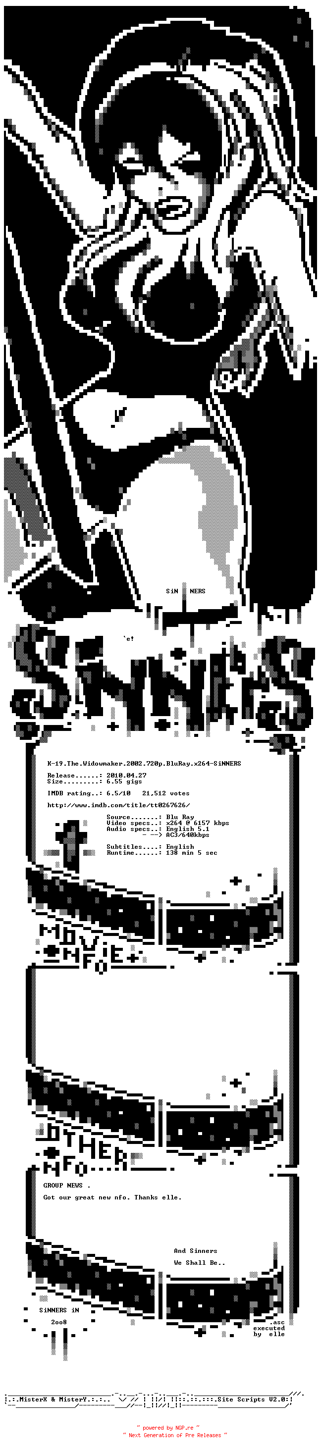 NFO for the release K-19.The.Widowmaker.2002.720p.BluRay.x264-SiNNERS by SiNNERS