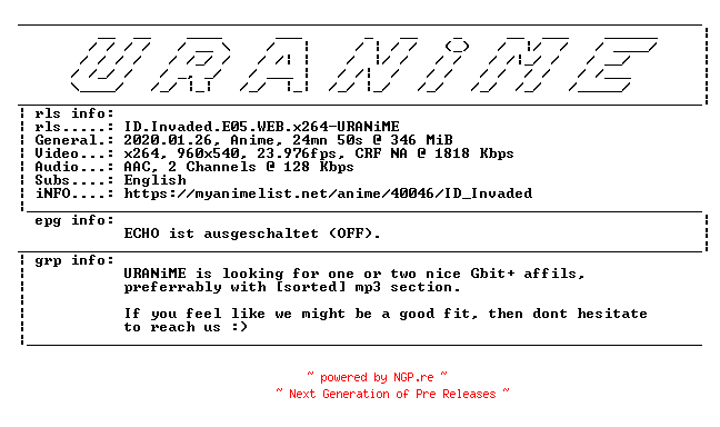 NFO for the release ID.Invaded.E05.WEB.x264-URANiME by URANiME