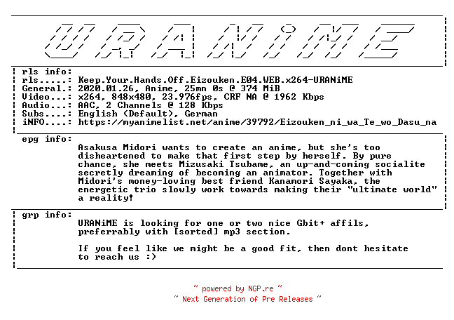 NFO for the release Keep.Your.Hands.Off.Eizouken.E04.WEB.x264-URANiME by URANiME