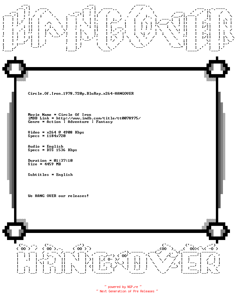 NFO for the release Circle.Of.Iron.1978.720p.BluRay.x264-HANGOVER by HANGOVER