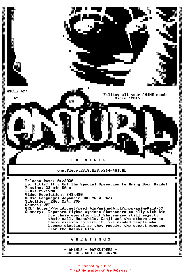 NFO for the release One.Piece.E918.WEB.x264-ANiURL by ANiURL