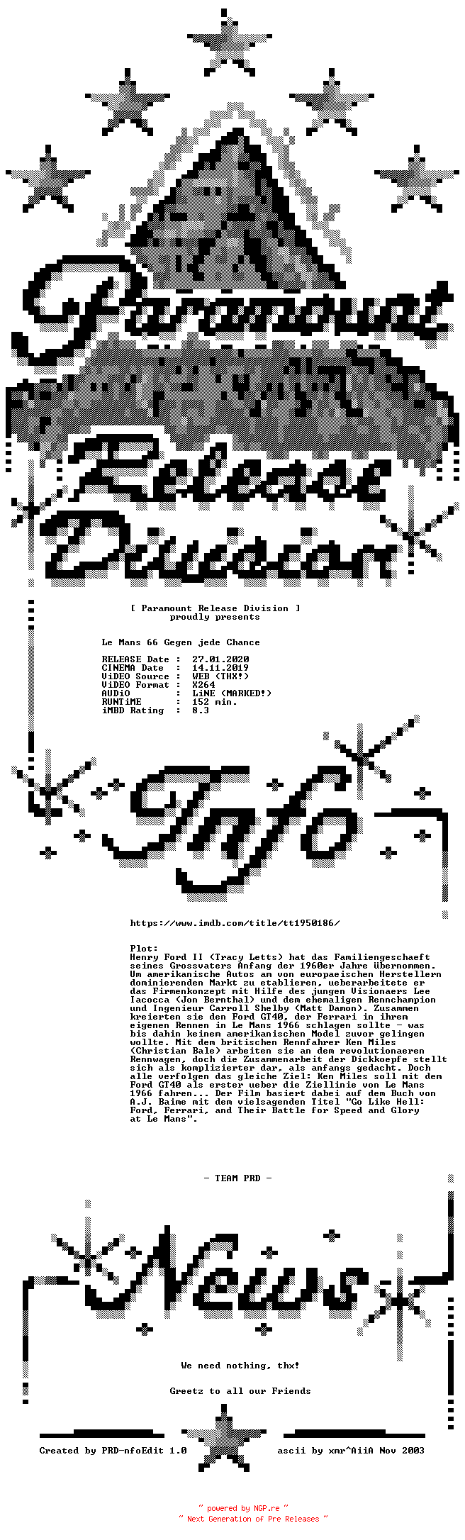 NFO for the release Le.Mans.66.Gegen.jede.Chance.WEBRip.LD.German..x264-PRD by PRD