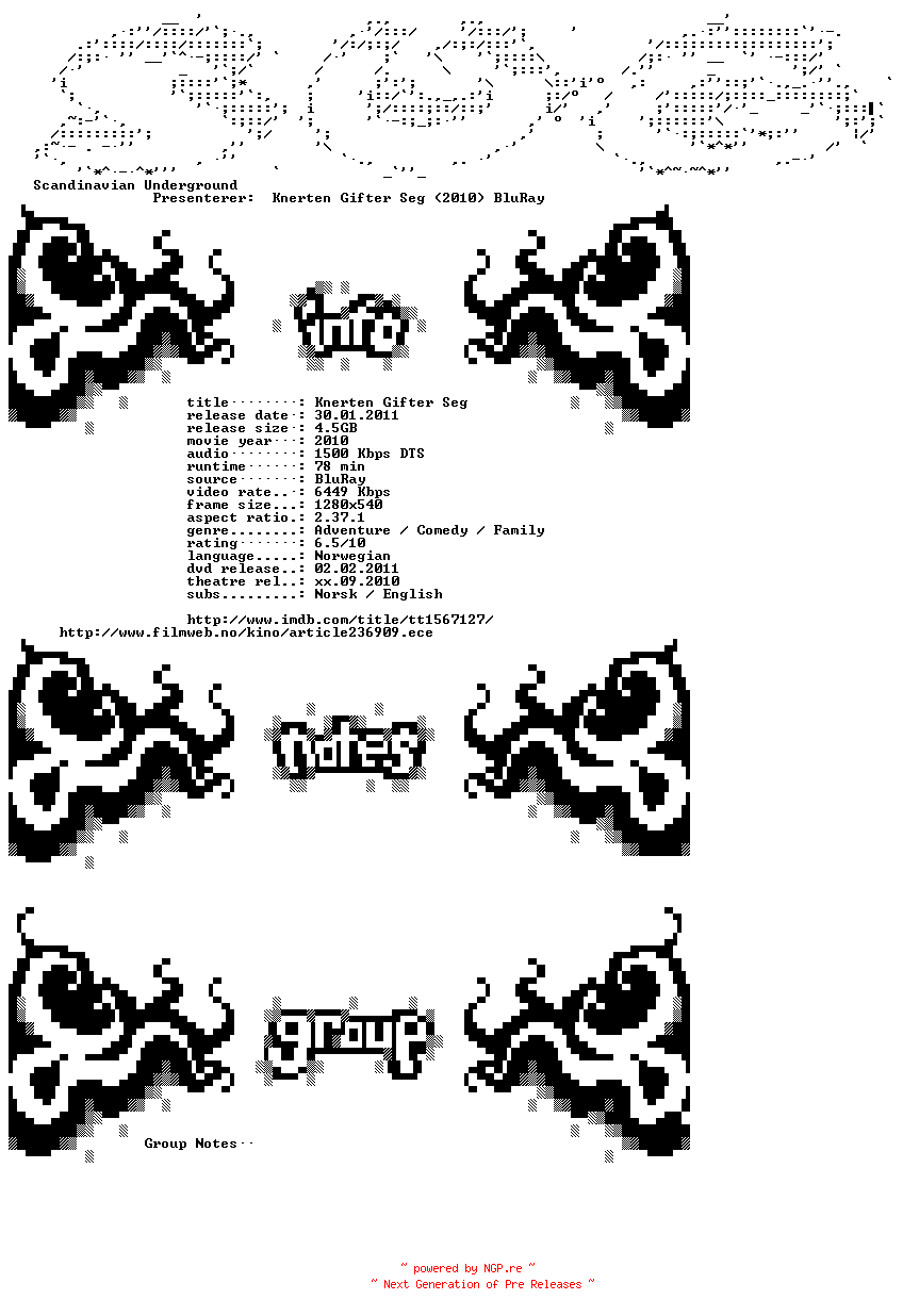 NFO for the release Knerten.Gifter.Seg.2010.720p.BluRay.x264-SUG by SUG