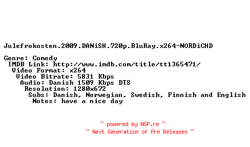 NFO for the release Julefrokosten.2009.DANiSH.720p.BluRay.x264-NORDiCHD by NORDiCHD