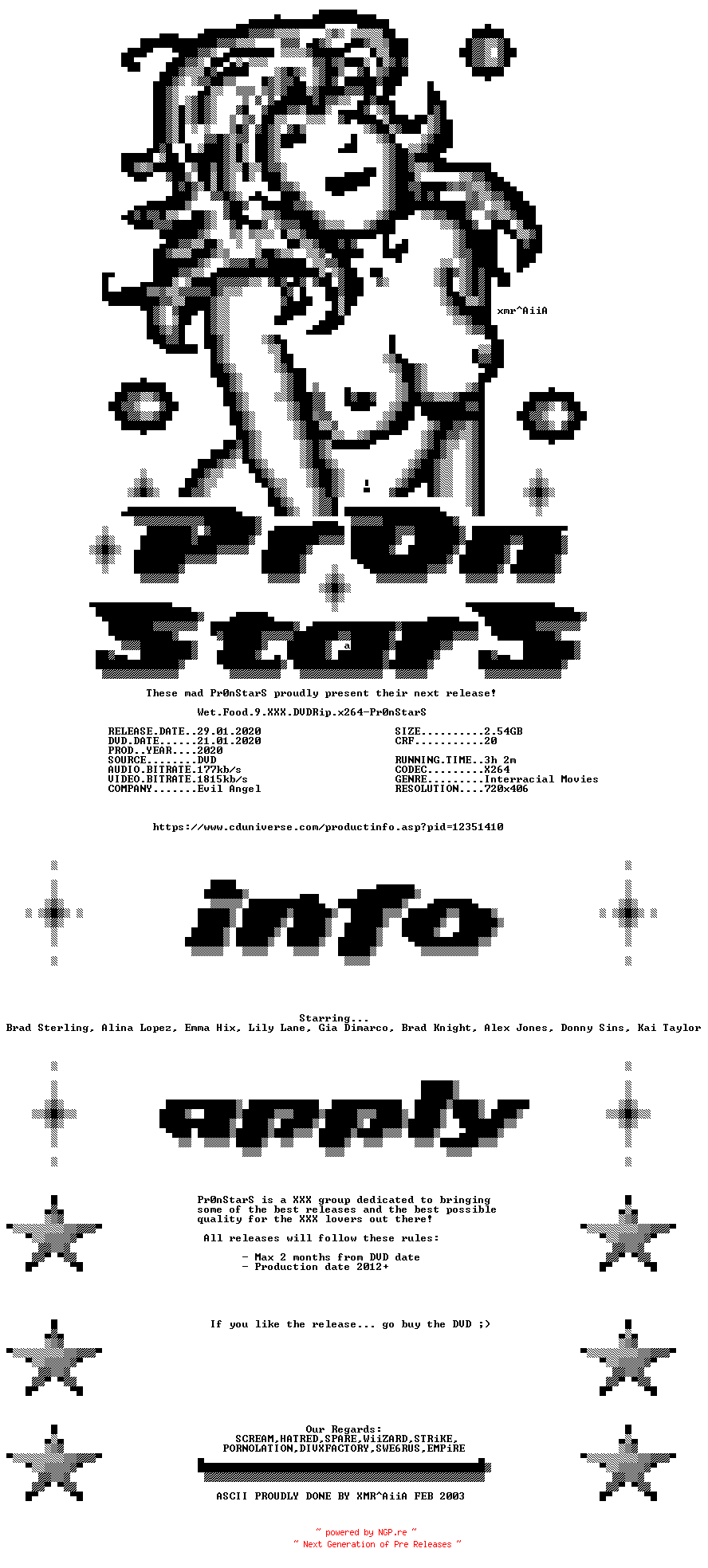 NFO for the release Wet.Food.9.XXX.DVDRip.x264-Pr0nStarS by Pr0nStarS