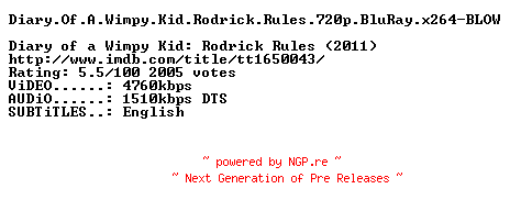 NFO for the release Diary.Of.A.Wimpy.Kid.Rodrick.Rules.720p.BluRay.x264-BLOW by BLOW
