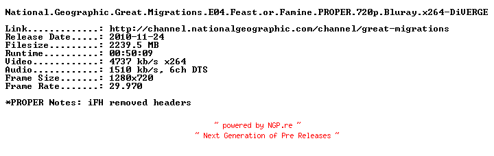 NFO for the release National.Geographic.Great.Migrations.E04.Feast.or.Famine.PROPER.720p.Bluray.x264-DiVERGE by DiVERGE