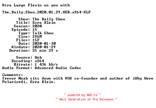 NFO for the release The.Daily.Show.2020.01.29.WEB.x264-XLF by XLF