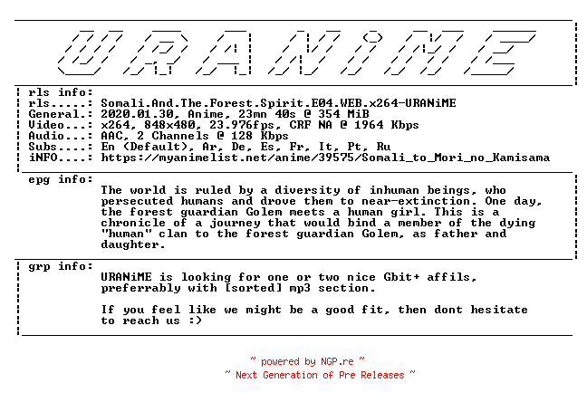 NFO for the release Somali.And.The.Forest.Spirit.E04.WEB.x264-URANiME by URANiME