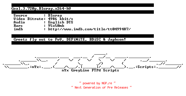 NFO for the release Goal.3.720p.Bluray.x264-hV by hV