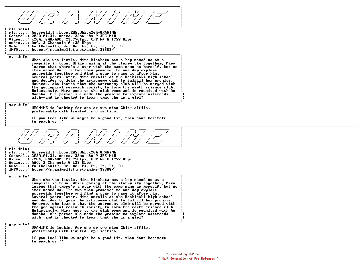NFO for the release Asteroid.In.Love.E05.WEB.x264-URANiME by URANiME