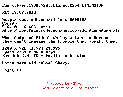NFO for the release Funny.Farm.1988.720p.Bluray.X264-DIMENSION by DIMENSION