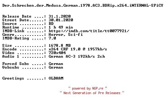 NFO for the release Der.Schrecken.der.Medusa.German.1978.AC3.BDRip.x264.iNTERNAL-SPiCY by SPiCY
