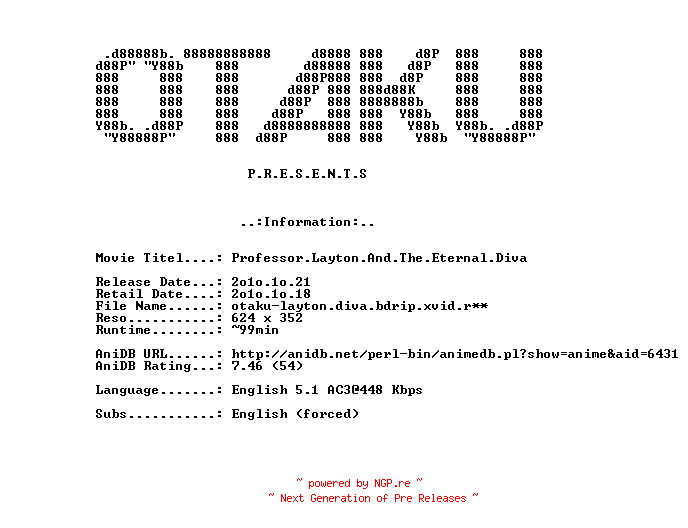 NFO for the release Professor.Layton.And.The.Eternal.Diva.2009.BDRiP.XviD-OTAKU by OTAKU
