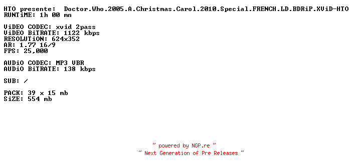 NFO for the release Doctor.Who.2005.A.Christmas.Carol.2010.Special.FRENCH.LD.BDRiP.XViD-HTO by HTO