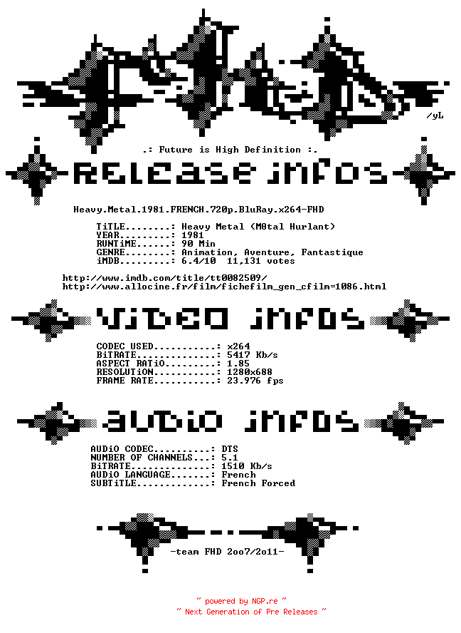 NFO for the release Heavy.Metal.1981.FRENCH.720p.BluRay.x264-FHD by FHD