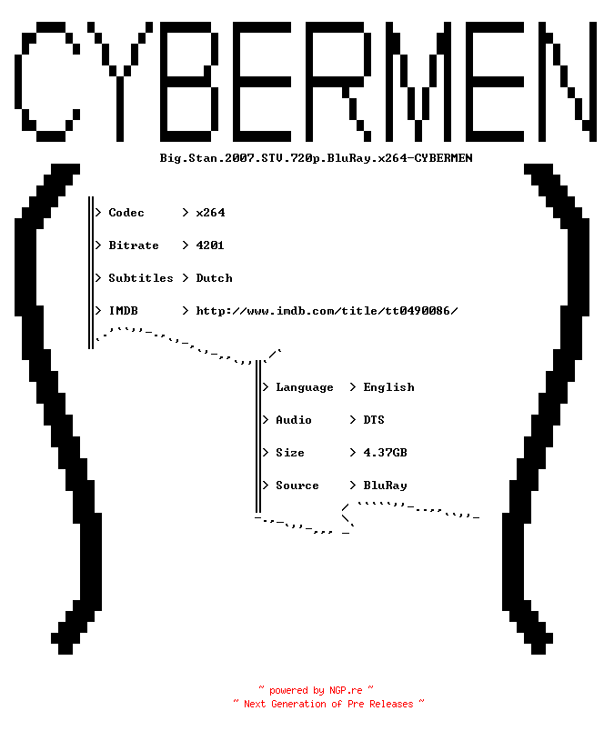 NFO for the release Big.Stan.2007.STV.720p.BluRay.x264-CYBERMEN by CYBERMEN