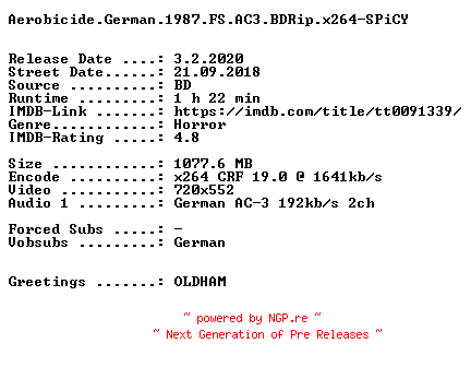 NFO for the release Aerobicide.German.1987.FS.AC3.BDRip.x264-SPiCY by SPiCY