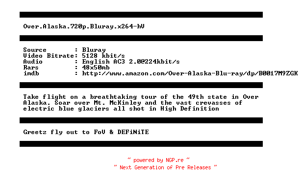 NFO for the release Over.Alaska.720p.Bluray.x264-hV by hV
