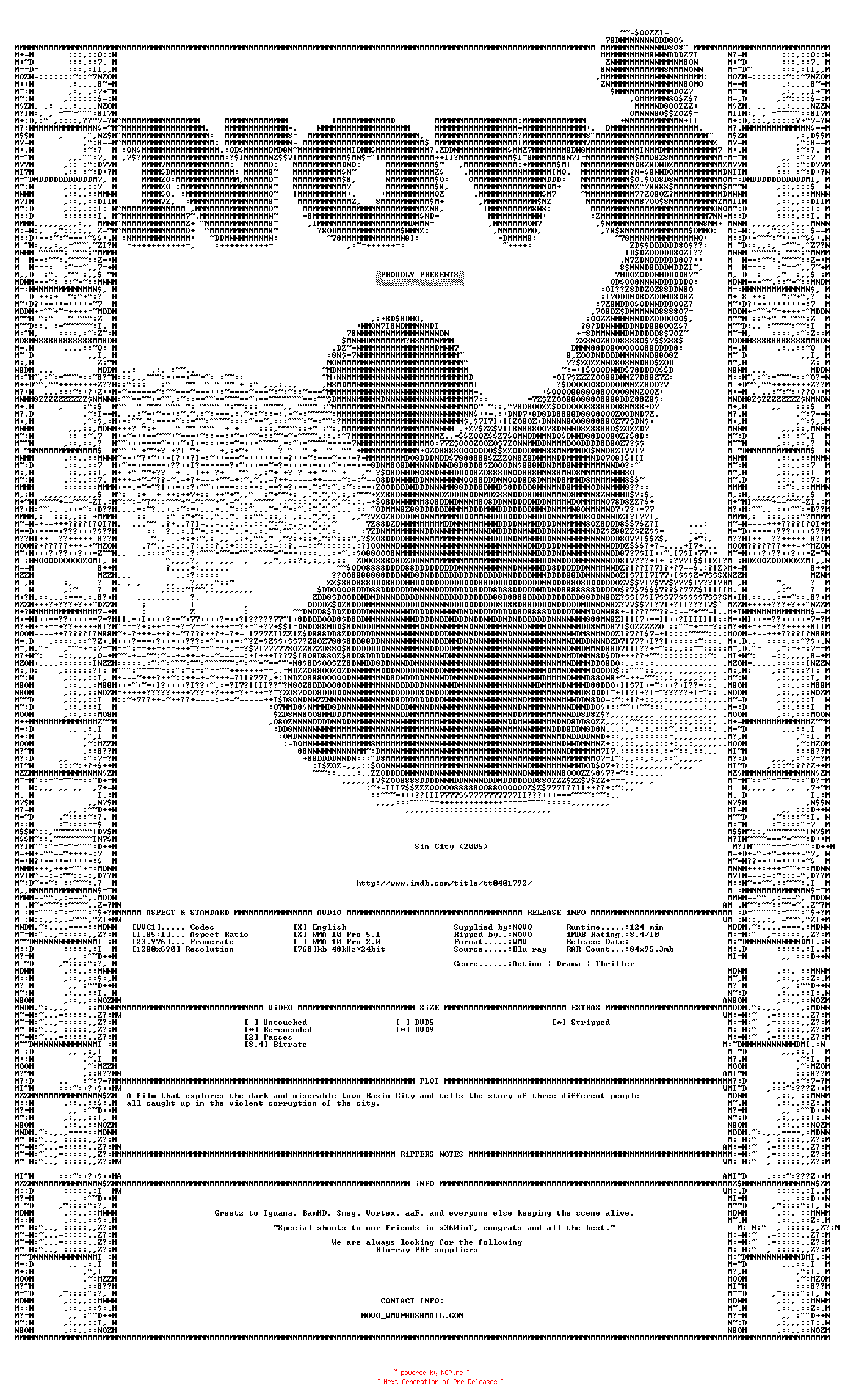 NFO for the release Sin.City.2005.Bluray.720p.VC1.5.1.WMV-NOVO by NOVO