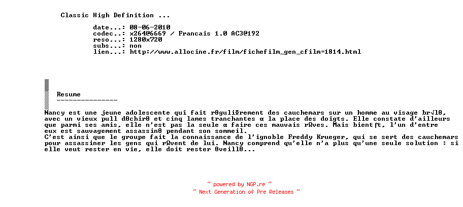 NFO for the release A.Nightmare.On.Elm.Street.1984.FRENCH.720p.BluRay.x264-CLHD by CLHD