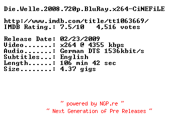NFO for the release Die.Welle.2008.720p.BluRay.x264-CiNEFiLE by CiNEFiLE