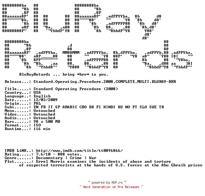 NFO for the release Standard.Operating.Procedure.2008.COMPLETE.MULTI.BLURAY-BRR by BRR