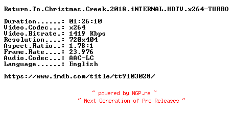 NFO for the release Return.To.Christmas.Creek.2018.iNTERNAL.HDTV.x264-TURBO by TURBO