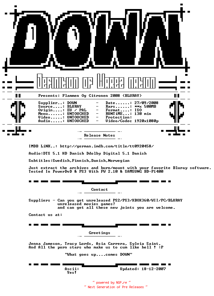 NFO for the release Flammen.Og.Citronen.2008.DANiSH.NORDiC.BLURAY-DOWN by DOWN