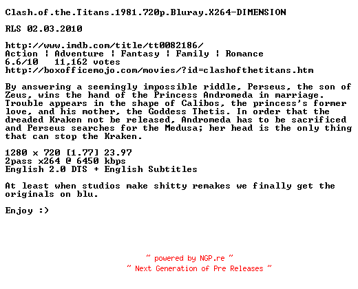 NFO for the release Clash.of.the.Titans.1981.720p.Bluray.X264-DIMENSION by DIMENSION