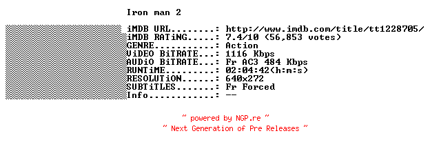 NFO for the release Iron.Man.2.FRENCH.BDRiP.XViD-THENiGHTMARE by THENiGHTMARE