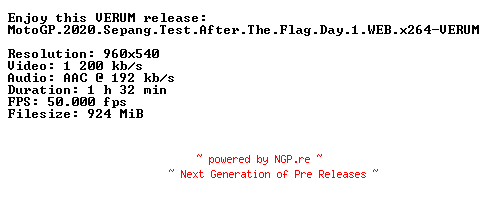 NFO for the release MotoGP.2020.Sepang.Test.After.The.Flag.Day.1.WEB.x264-VERUM by VERUM