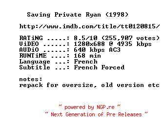 NFO for the release Saving.Private.Ryan.1998.FRENCH.720p.BluRay.x264-HiDeF by HiDeF