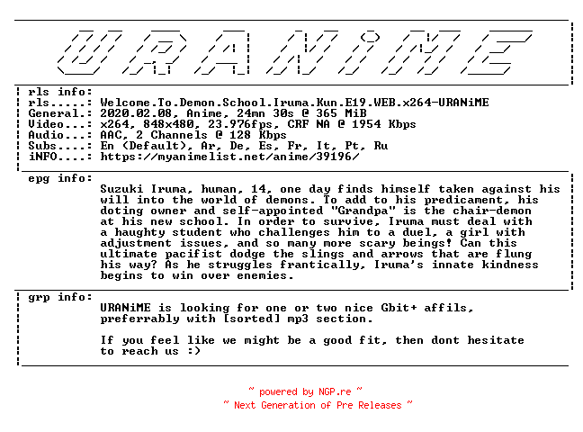 NFO for the release Welcome.To.Demon.School.Iruma.Kun.E19.WEB.x264-URANiME by URANiME