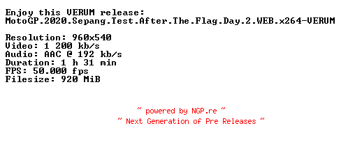 NFO for the release MotoGP.2020.Sepang.Test.After.The.Flag.Day.2.WEB.x264-VERUM by VERUM
