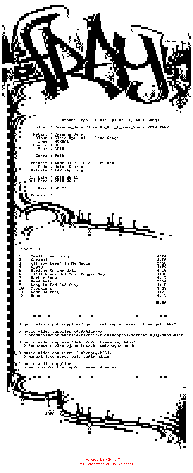 NFO for the release Suzanne_Vega-Close-Up_Vol_1_Love_Songs-2010-FRAY by FRAY