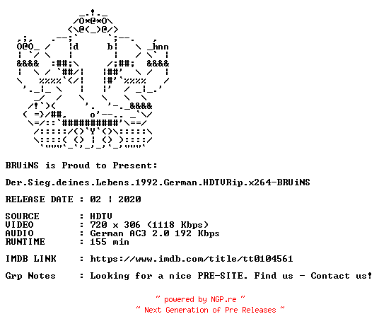 NFO for the release Der.Sieg.deines.Lebens.1992.German.HDTVRip.x264-BRUiNS by BRUiNS