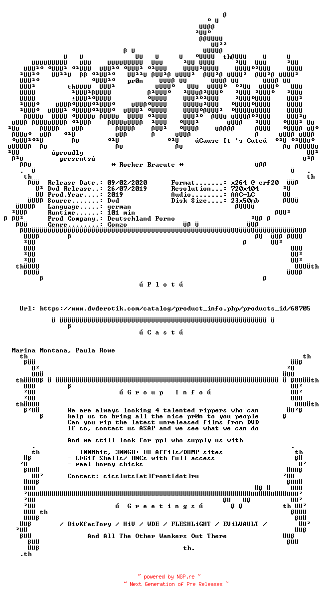 NFO for the release Rocker.Braeute.German.XXX.DVDRip.x264-CiCXXX by CiCXXX